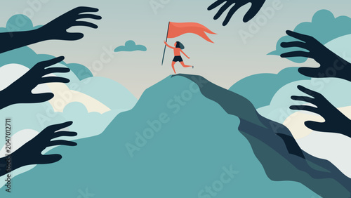 Tableau sur toile Person Climbing Mountain With Reaching Hands A Colorful Vector Illustration achi