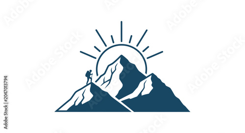 Foto Person Hiking on Mountain Peak High.