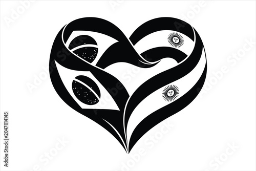 Black heart shape, tribal tattoo design, abstract vector icon, decorative symbol