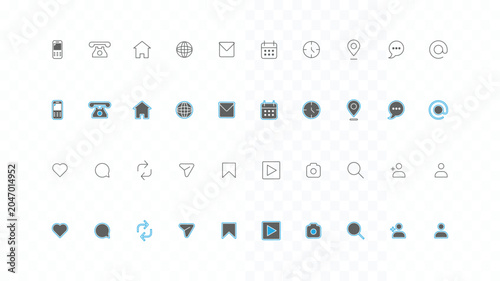 Modern UI Interface Icons Pack with Communication, Navigation, Social Media and User Profile Symbols