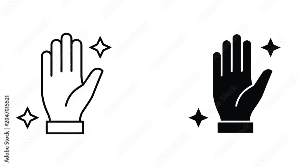 Fototapeta premium Stop hand gesture icon pair white and black