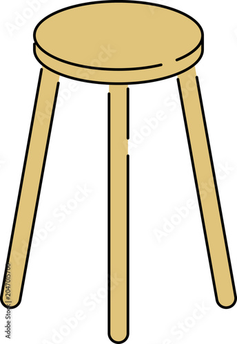 シンプルな木製スツールのイラスト素材（椅子・家具・インテリア・ベクター） / Simple Wooden Stool Illustration (Chair, Furniture, Interior, Vector)