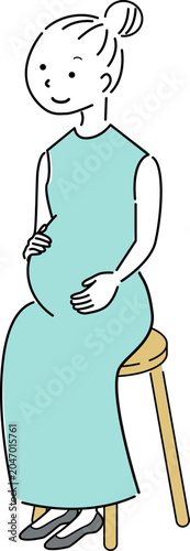 椅子に座る妊婦の全身シンプルイラスト（マタニティ・妊娠・女性・人物素材）/ Simple Full-Body Illustration of a Pregnant Woman Sitting on a Chair (Maternity, Pregnancy, Female Character)