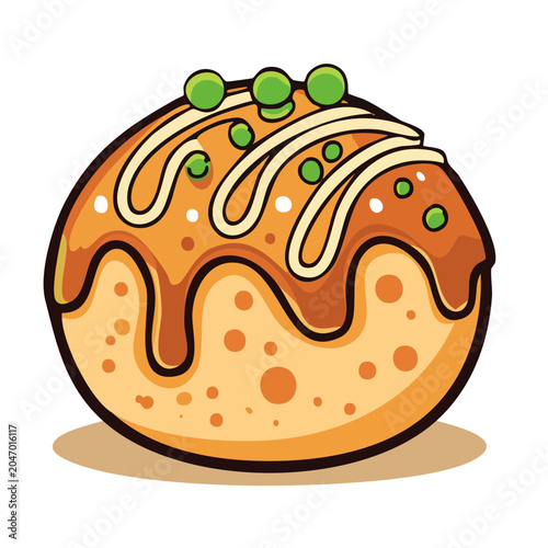 Illustration of a delicious takoyaki with toppings
