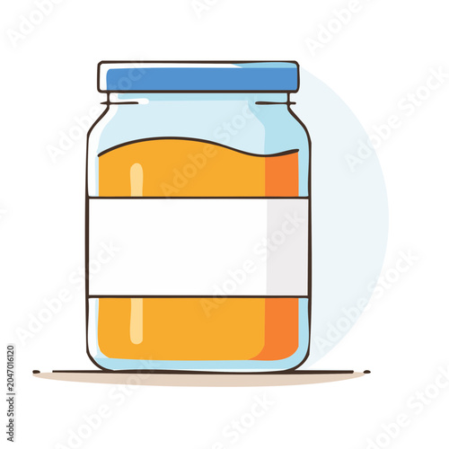 Illustration of a jar with orange liquid and blank label