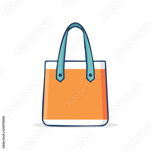 Orange tote bag with blue handles, flat design illustration