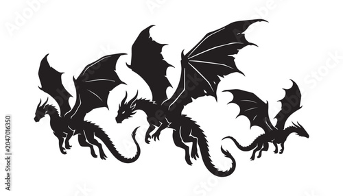 Foto black and white silhouette set of dragon very high quality vector illustration