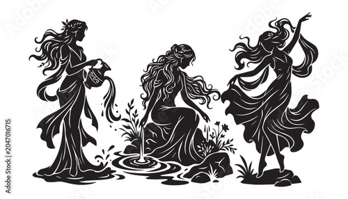 Foto black and white silhouette set of mythical beauty xana very high quality vector illustration