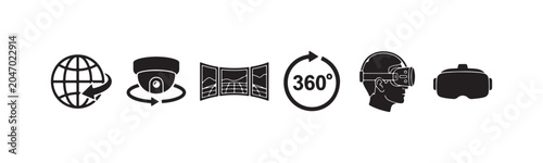 Bild auf Leinwand Solid Virtual Reality and 360-degree Panoramic Surveillance Icons
