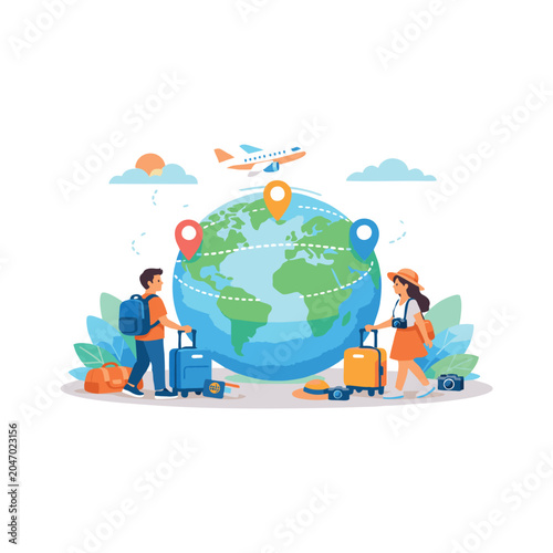 Travel Around the World – Adventure & Tourism Illustration