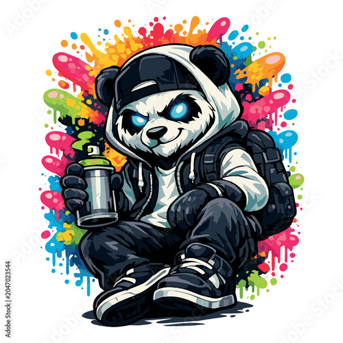 Urban Graffiti Animal Mascot Character Collection – Wolf, Lion, Teddy Bear, Panda, Hip Hop Street Art Cartoon Vector Illustration