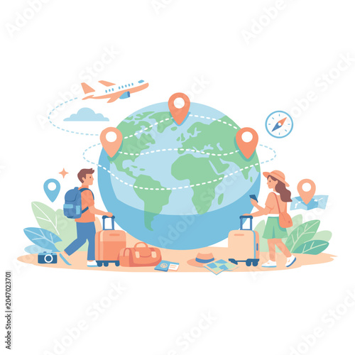 Travel Around the World – Adventure & Tourism Illustration