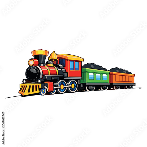 Colorful Cartoon Steam Train Vector Illustration | Railway Transport Design