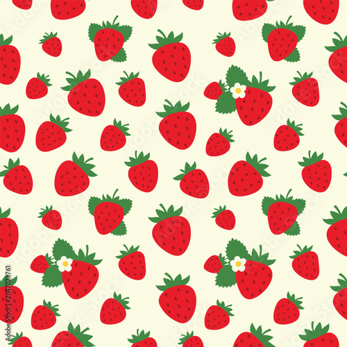 Pattern of red strawberries with green leaves