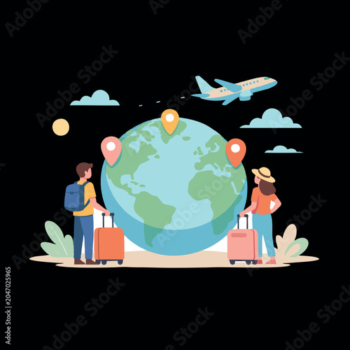 Travel Around the World – Adventure & Tourism Illustration