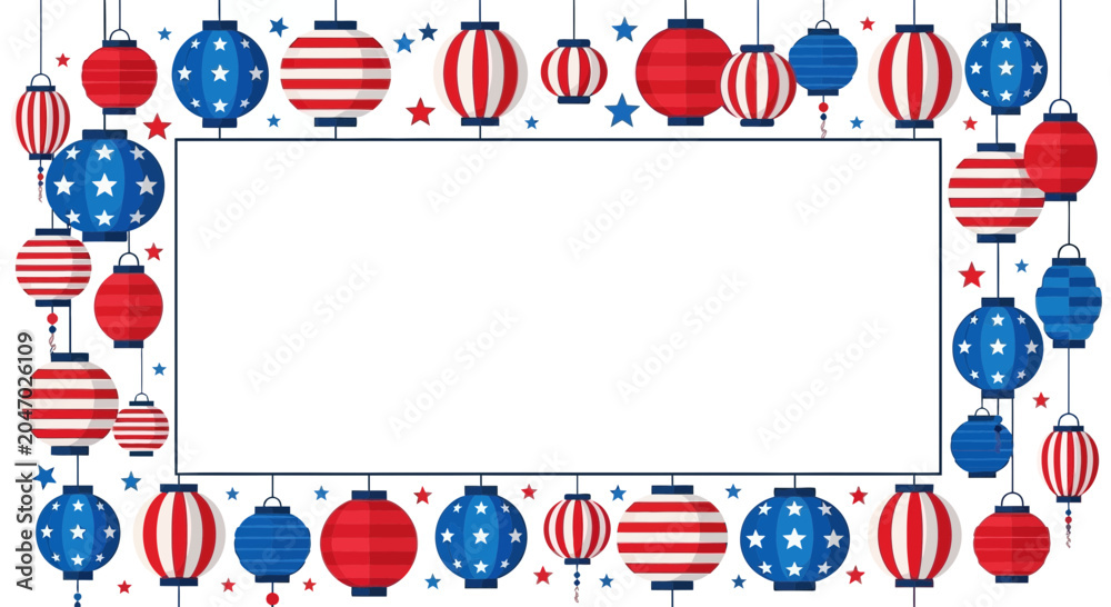Obraz premium Red white and blue lanterns border.