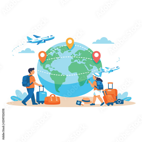 Travel Around the World – Adventure & Tourism Illustration