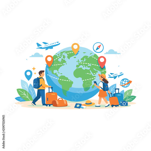 Travel Around the World – Adventure & Tourism Illustration