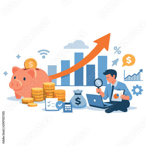 Financial Growth, Investment Planning and Business Profit Success Illustration
