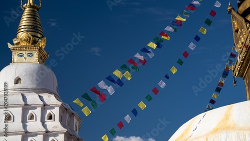 Photography Prayer flags fluttering in the wind, Buddhist temple