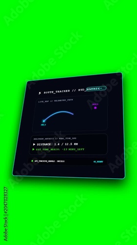 3D Isometric Route Tracker HUD Animation with Dynamic Drawing Path Line and Stable GPS Logistics Terminal Interface on Vertical Chroma Key Green Screen 4k