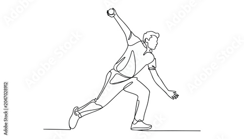 Εκτύπωση καμβά One continuous line illustration of an cricket bowler , isolated on white background