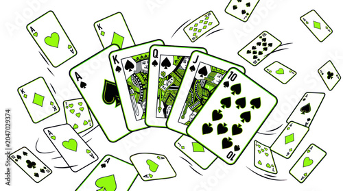 Obraz na plátně Playing Cards Falling, Poker Hand, Ace to Ten of Spades, Diamond Suits