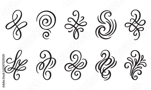 Music Note Icons Set of Swirling Ornamental Calligraphy Symbols for Typography and Design Templates Featuring Notes, Icon, Symbol with Treble