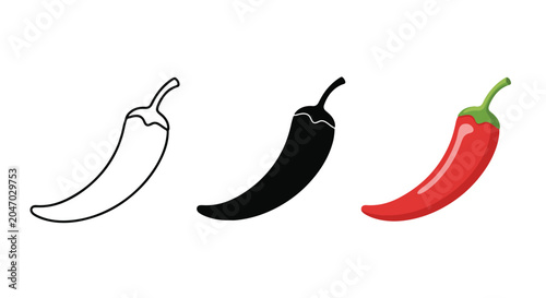 three chili peppers icon set vector - Solid vector icons  - Clipart, sticker - icon set