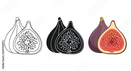 flat fig fruit icons set vector - Editable line icons. Vector illustration - Glyph and solid icon set - Icon vector