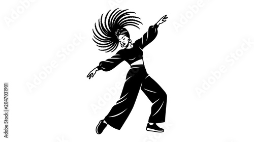 Woman in dynamic dance movement pose.
