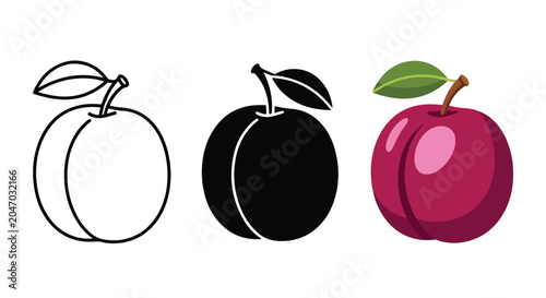apple icon set with leaf and stem - Editable line icons. Vector illustration - Glyph and solid icon set - Icon vector