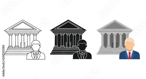 justice icons set with professionals - Minimalist, flat icon, outline, glyph, linear, clipart, sticker - icon set
