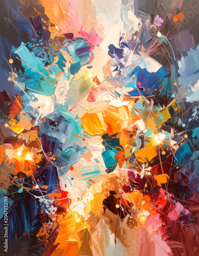 Abstract expressionism vector background with dramatic colorful paint explosions and brush textures
