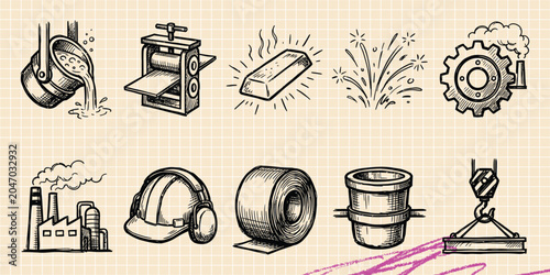 Foto Black ink scribble doodle vector vintage hand drawn set of breakfast morning mea