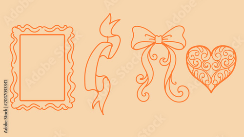 Εκτύπωση καμβά Decorative Heart and Ribbon Crafting with Elegant Frame and Artistic Elements