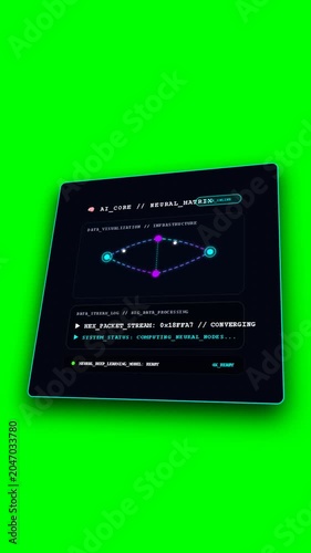 Big Data Matrix Flow and Neural Network Animation on Chroma Key Green Screen
