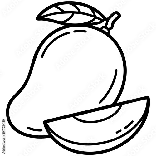 Simple Mango Line Art Illustration With Continuous Black Lines and Minimal Anatomy Design Isolated on a Transparent or White Background