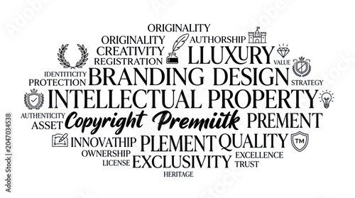 Cuadro en lienzo Intellectual Property and Branding Design Word Cloud - Copyright, Innovation, Ex