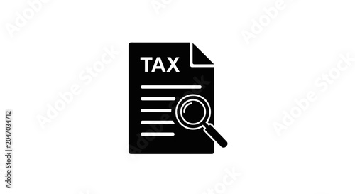Tax document with magnifying glass icon.