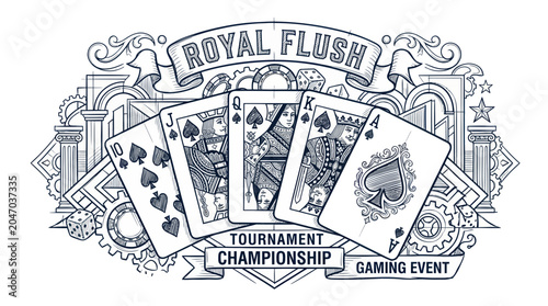 Royal Flush Poker Hand Illustration - Vintage Card Game Art