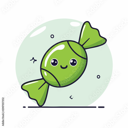 Cute Green Candy Character with Happy Face