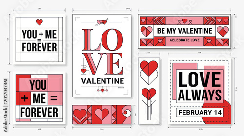 Quadro su tela Valentine's Day Love Messages Collection: Cards, Banners, and Graphics