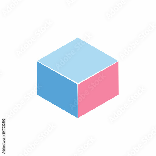 Isometric Cube with Blue and Pink Faces
