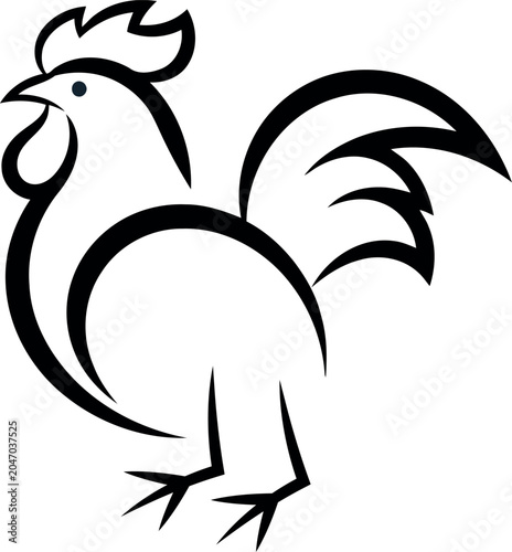 Black Rooster Illustration in Simple Line Art Style