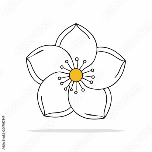 Simple Line Drawing of a White Flower with Yellow Center