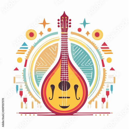Stylized Mandolin with Abstract Geometric Background