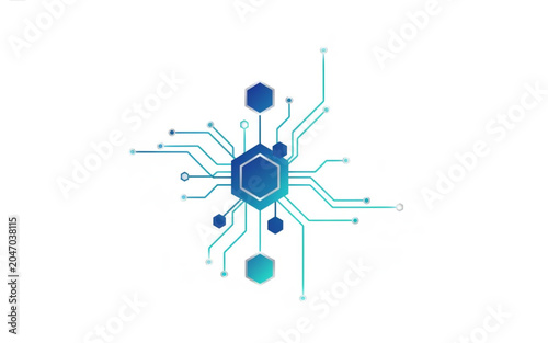 Modern digital network with interconnected hexagonal elements, illustrating advanced technological connectivity, data exchange, and innovative system architecture
