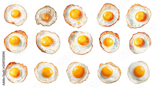 Schilderij op canvas A visually appealing assortment of freshly cooked sunny side up eggs, each with