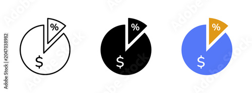 Financial dividend distribution pie chart icons for business growth